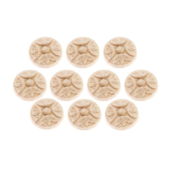 10 Pcs Appliques en Bois Sculptées Onlays, Pièces d'Accent en Bois Rond pour Meubles Design Artisan, Décor pour Mur Porte Armoire Commode Placard Lit Cheminée, 3cm/1.18 Pouces