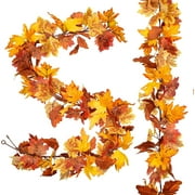Zukuco Artificial Fall Maple Leaf Garland, Autumn Hanging Leaves Vines Garland for Indoor Outdoor Wedding Thanksgiving Christmas Fireplace Dinner Party Decor