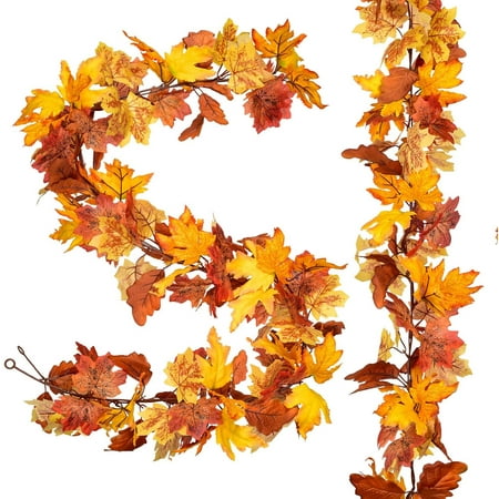 Zukuco Artificial Fall Maple Leaf Garland, Autumn Hanging Leaves Vines Garland for Indoor Outdoor Wedding Thanksgiving Christmas Fireplace Dinner Party Decor