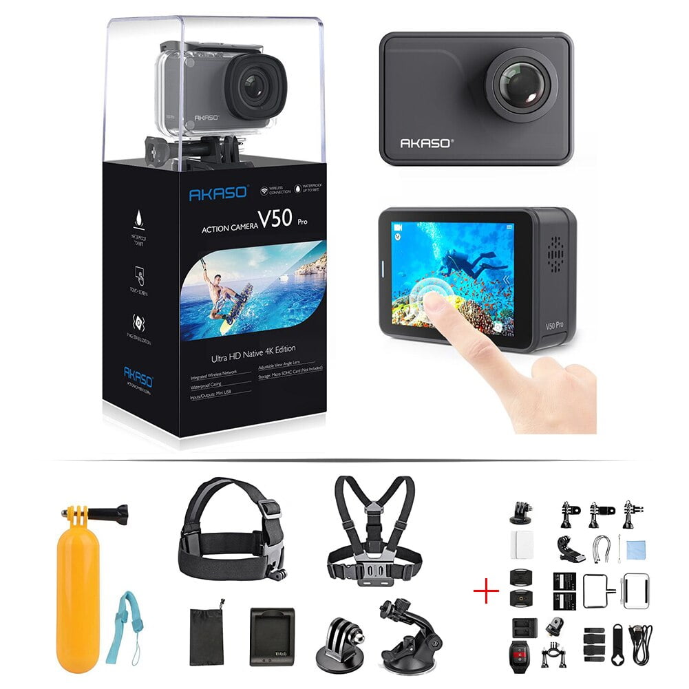 AKASO V50 Pro Native 4K/30fps 20MP WiFi Action Camera with EIS Touch  Screen/Aujustable View Angle /Remote Control Sports Camera with Helmet  Accessories Kit +7 in 1 Action Camera Accessory 