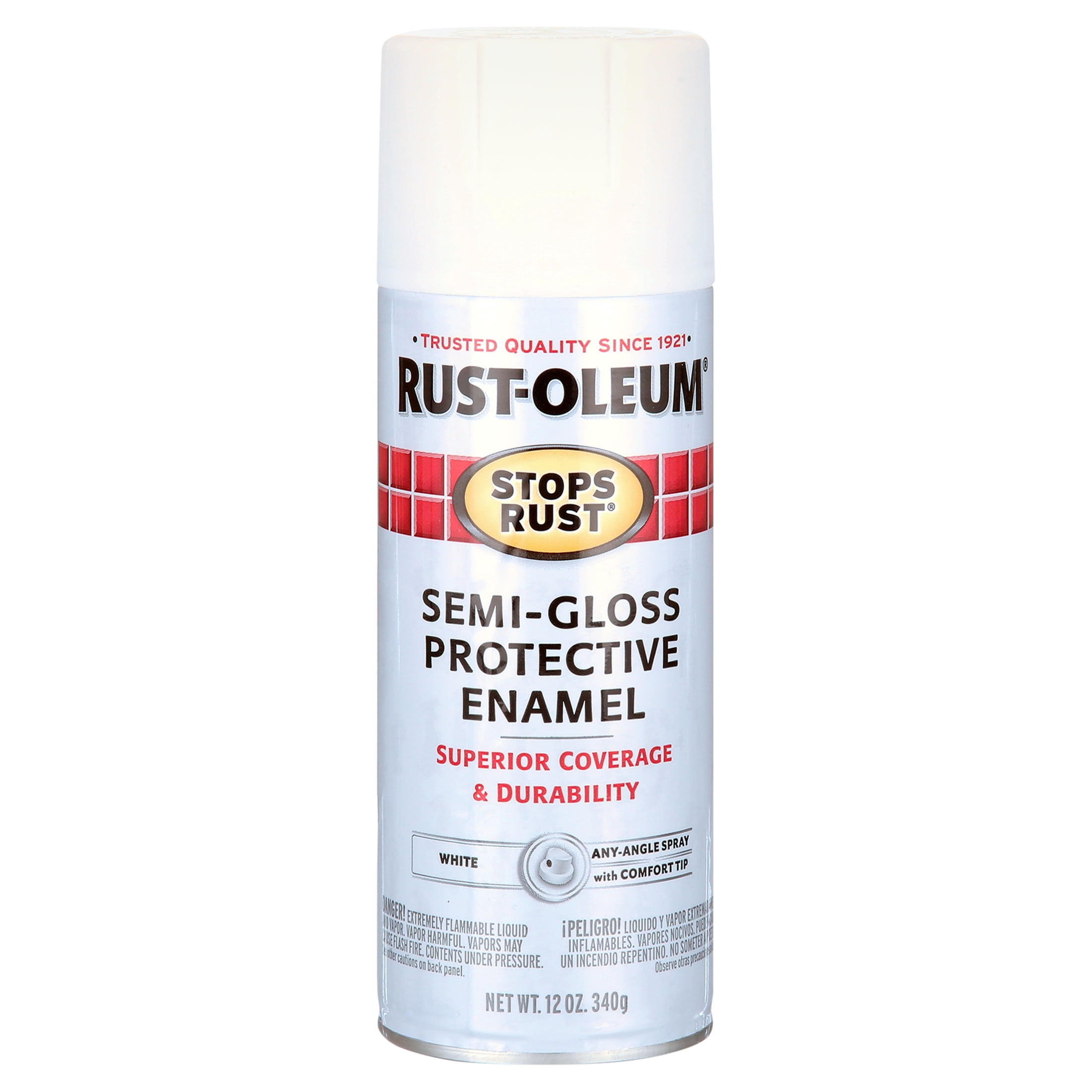 White, Rust-Oleum Stops Rust Protective Enamel Semi-Gloss Spray Paint-7797830, 12 oz