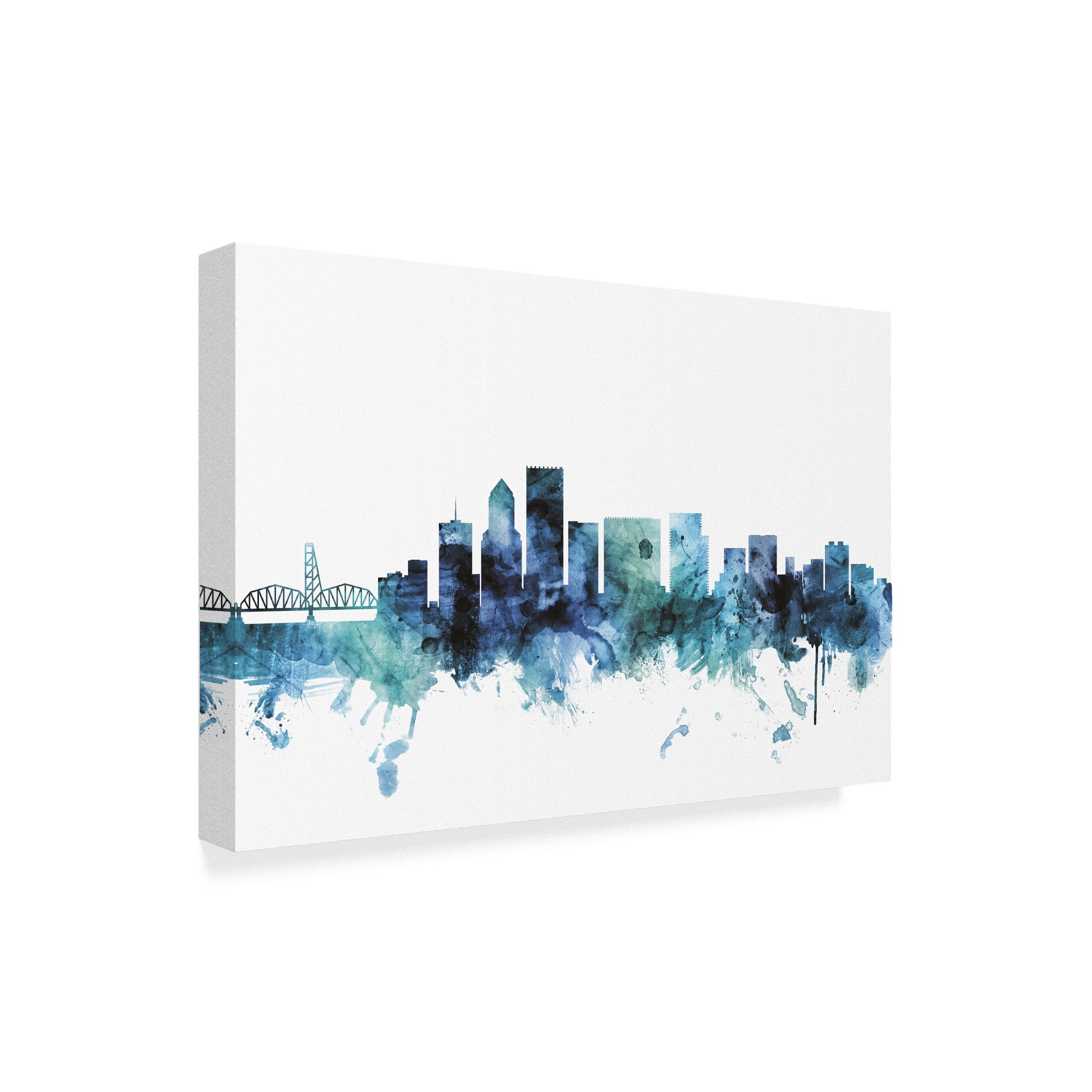 Trademark Fine Art 'Portland Oregon Blue Teal Skyline' Canvas Art by Michael Tompsett