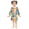 thumbnail image 2 of Girls' long-sleeved dress Colorful Christmas Tree Girls' A-line dress with ribbed cuffs Soft and comfortable, 2 of 6
