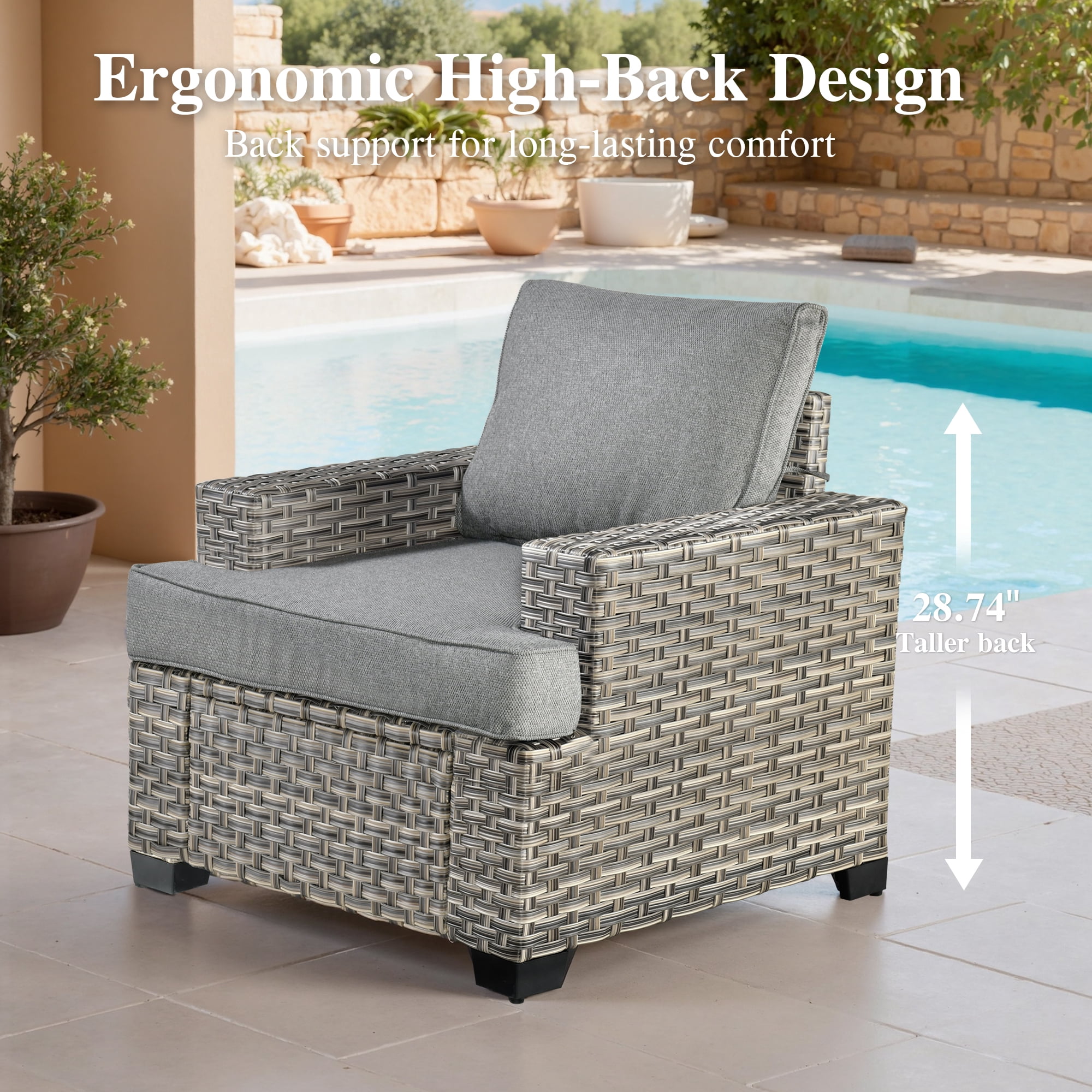 Ovios 8-Piece Outdoor Patio Furniture Set with Solar-Powered Lighted Coffee Table All-Weather Wicker Conversation Seating with Ottomans, Dark Gray