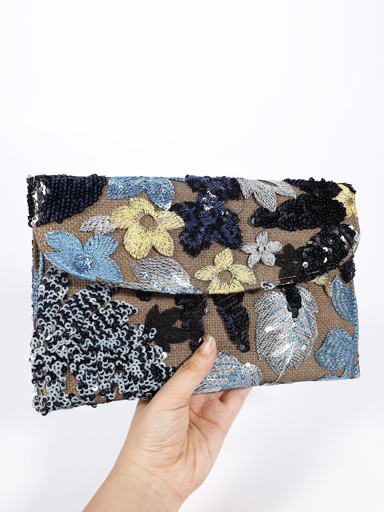 Women's Floral Embroidery Sequin Evening Clutch Bags Party Purses Beaded Evening Bag for Formal