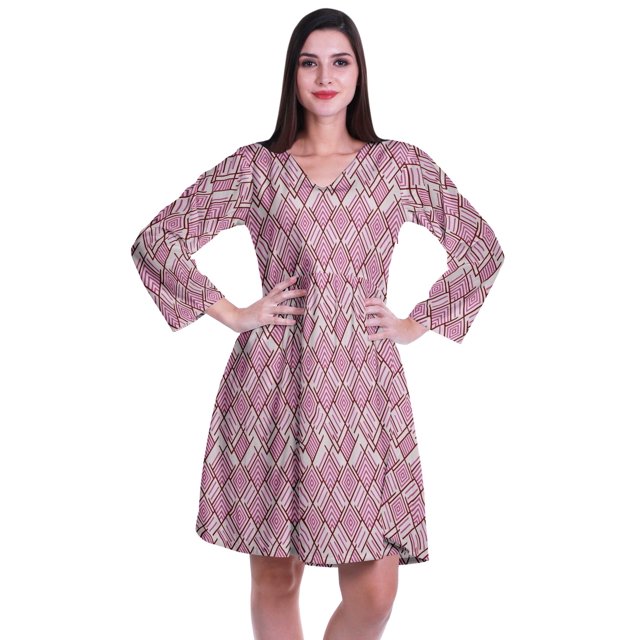 Moomaya Robe Courte Évasée Imprimée de Designer, Manches Longues, Tunique en Velours, Robes pour Femmes