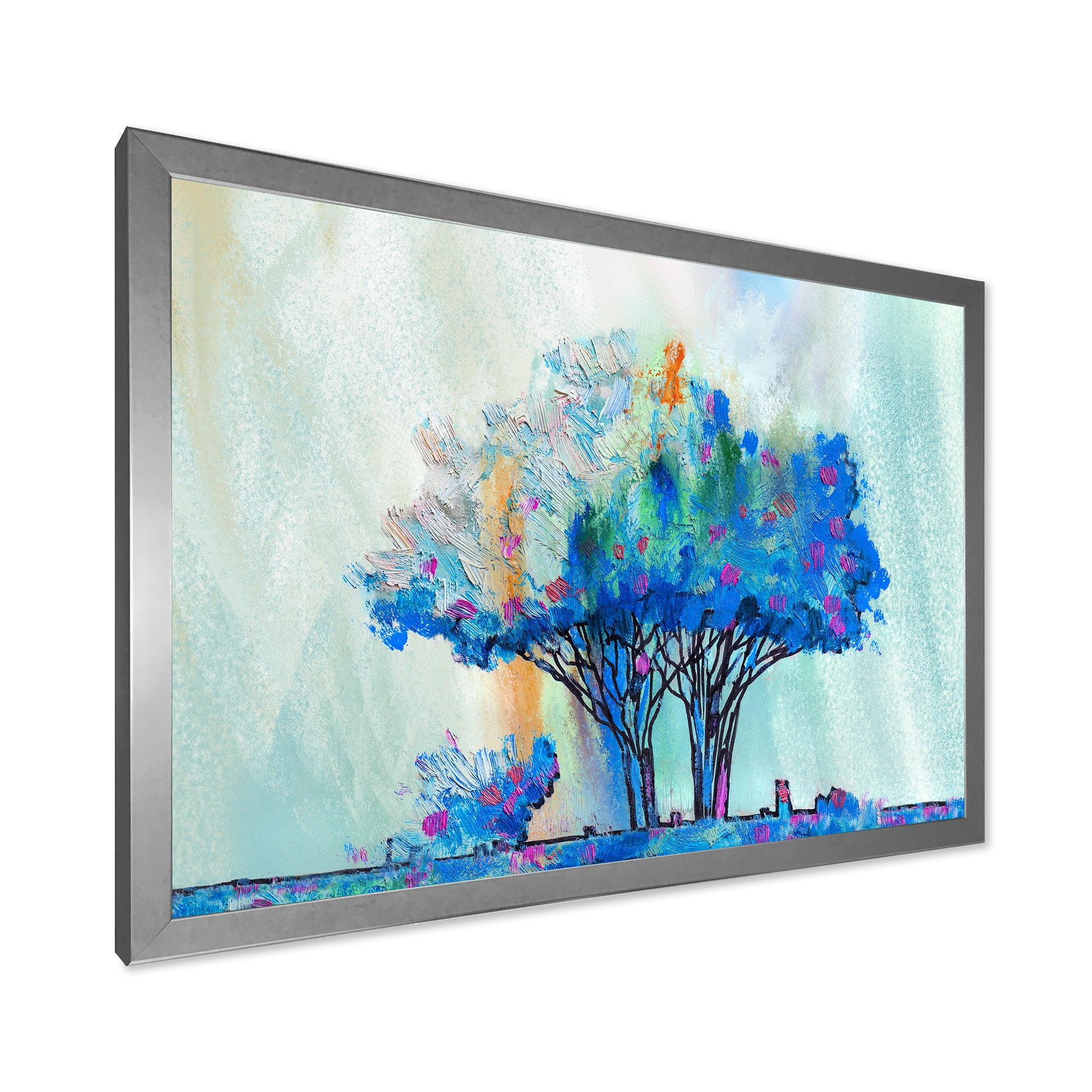 Designart 'Blue Coloured Tree Abstract Impression I' Modern Framed Art Print