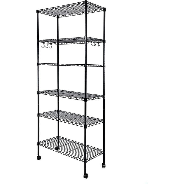 YSSOA 6Tier Shelving with Wheel & Hanging Hook Wire Shelft Heavy Duty