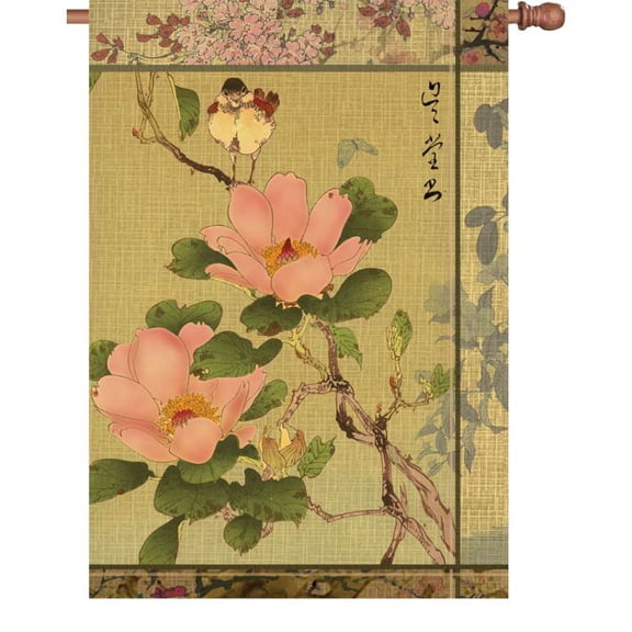 Premier House Size Flag - Peony And Bird
