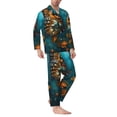 thumbnail image 2 of Fuzoiu Elegant Butterfly And Flowers Print Men's Long-Sleeved Pajama,Lounge Button Down Nightwear,Mens Notch Collar Pajama Set -Small, 2 of 7