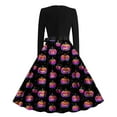 thumbnail image 3 of Skull Print Vintage Dress for Women Long Sleeve Gothic Halloween Dress A Line Retro Party Swing Dresses, 3 of 3