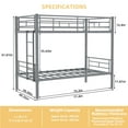 thumbnail image 2 of Harper & Bright Designs Twin Over Twin Bunk Bed with Ladder, Metal Bunk Bed Frame with Guardrail for Boys Girls, Convertible 2 Beds, Silver, 2 of 15