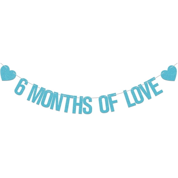 6 Months Of Love Banner,Happy 6 Months Birthday Party Decoration, 1/2 Half A Year Baby Shower Party Party Supplies Lake Blue Glitter