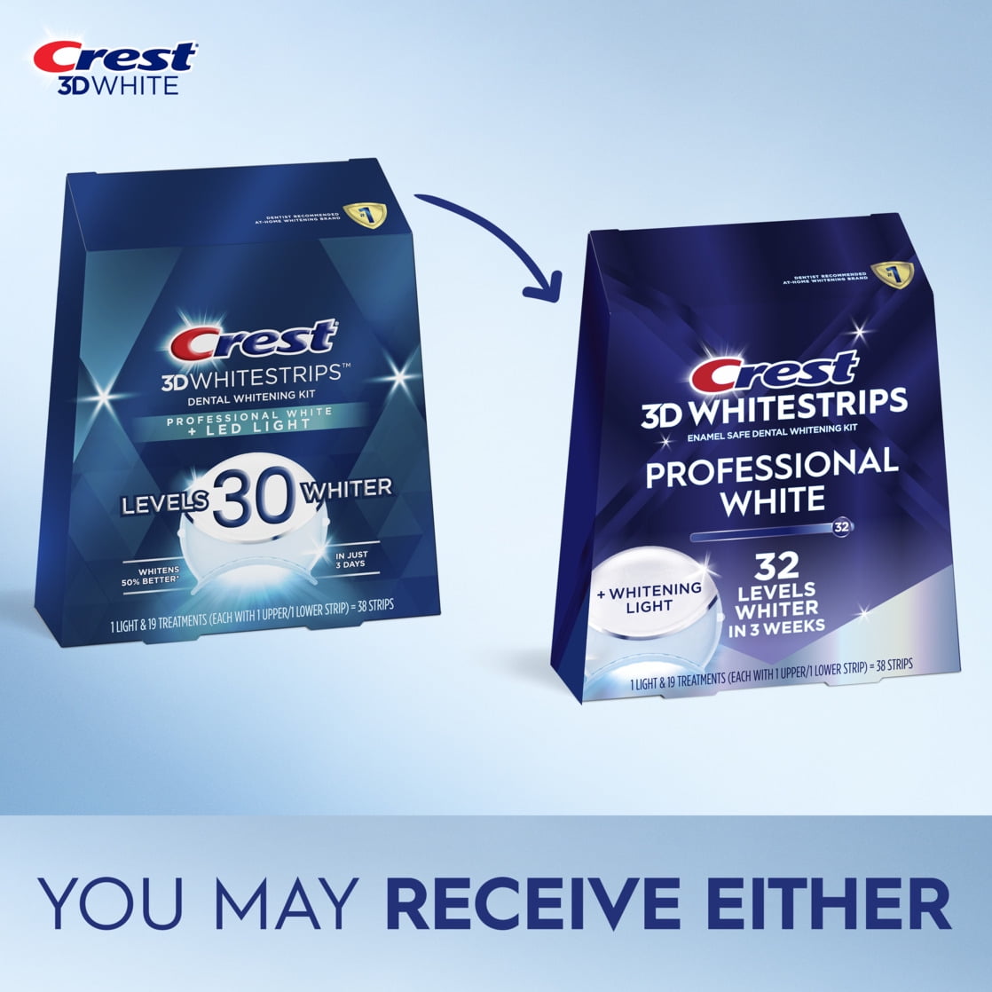 Bộ làm trắng răng tại nhà Crest 3D Whitestrips Professional White with Light, 19 lần điều trị, 32 cấp độ trắng hơn