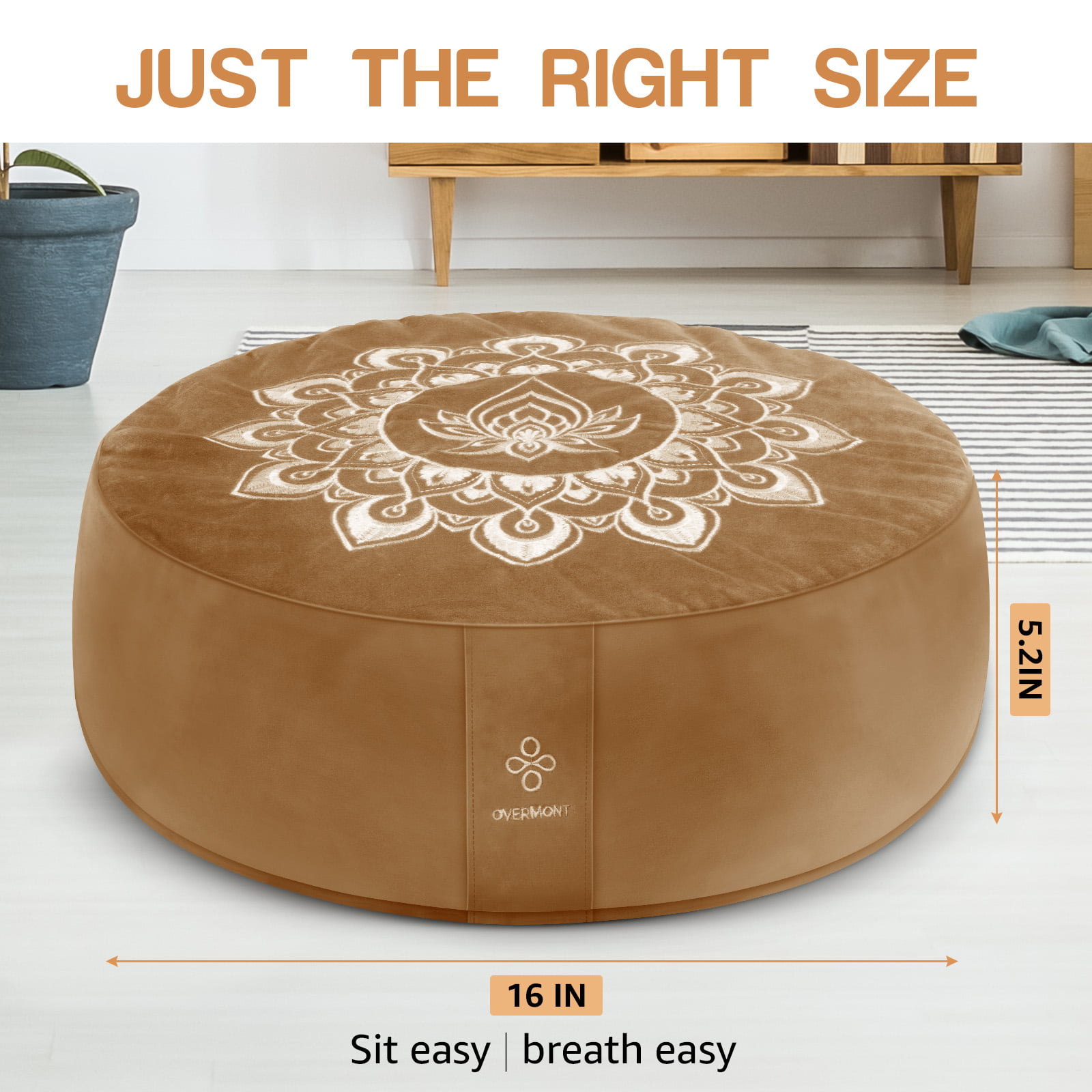 Zafu Accessories Decor Buckwheat Yoga Cushion Overmont Meditation Cushion Large Velvet Floor Pillow with Extra Cover 15.4x15.4x5 for Sitting on Floor 