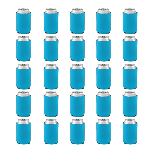 Can Coolers - 25 pack - 4mm Collapsible Beer Holders To Keep Your Beer Cold - Insulated Cans Holder - Neon Blue