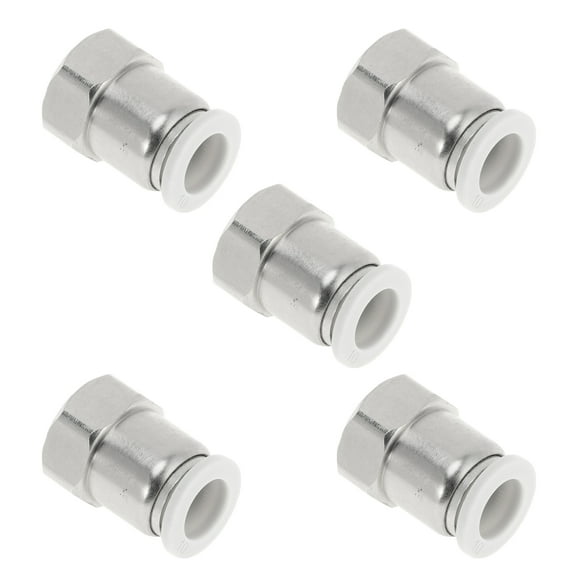 Unique Bargains Push to Connect Air Fittings 3/8" Female Thread Air Line Quick Connector Plastic Metal 3/8"BSPT 5 Pcs White Silver Tone