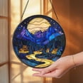 thumbnail image 5 of Moonlit Mountain Village Stained Glass Suncatcher – Blue Night Scene Window Hanging, Cozy Cabin Decor, Scenic Nature Lover Gift, 5 of 5