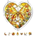 thumbnail image 2 of Yangka Heart Shaped Yellow Orange Butterfly Acrylic Puzzle Suncatcher, Floral Stained Glass Effect Window Hanging, Cheerful Home Decor, 2 of 5