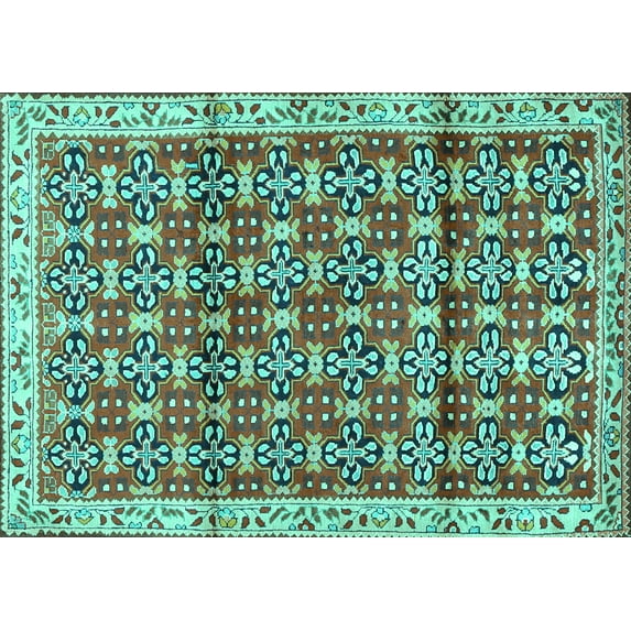 Ahgly Company Machine Washable Indoor Rectangle Persian Turquoise Blue Traditional Area Rugs, 6' x 9'