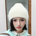 thumbnail image 4 of Dyfzdhu Women Casual Fold Hem Warm Fashion Hat Knit Solid Trim Outdoor Activities Windproof Cap Beige, 4 of 4