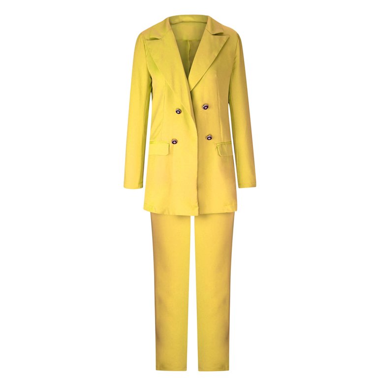 YWDJ 2 Piece Outfits for Women 's Fashion Casual Loose Solid Color Suit  Suit Office Two-piece Suit Yellow S 