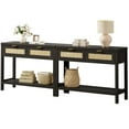 thumbnail image 4 of Surmoby Console Table Set of 2 with 2 Rattan Drawers,Boho Wood Entryway Table Hallway Table Sofa Table with Open Storage Shelf for Living Room,Foyer and Corridor,Black Oak, 4 of 10