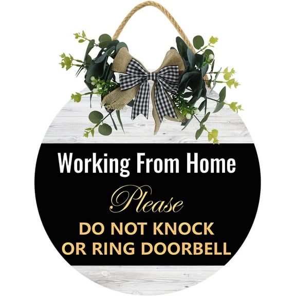 Eveokoki 12" Working From Home Please Do Not Knock Or Ring Doorbell Sign,Wood Hanging Sign Home Office Meeting Door