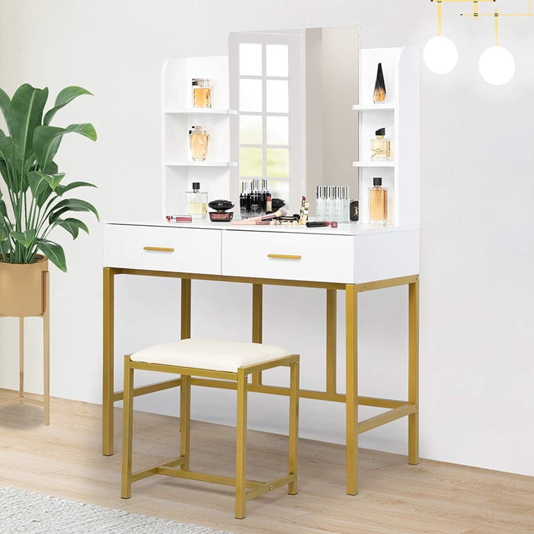 VINGLI 59 Inch Makeup Vanity Set With Lights & Mirror - 8 Drawers, Stool, Power Outlets For Bedroom (White)