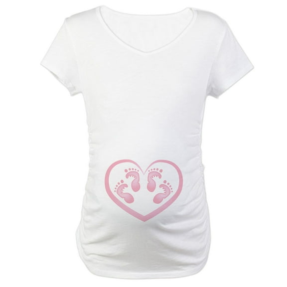 CafePress - Baby Girl Twins Footprints Maternity T Shirt - Cotton Maternity T-shirt, Cute & Funny Pregnancy Tee