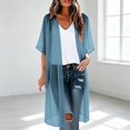 thumbnail image 2 of LEKODE Short Sleeve Open Front Lightweight Kimono Duster Women Maxi Plain Casual Summer Beach Vacation Outerwear Blue L, 2 of 5