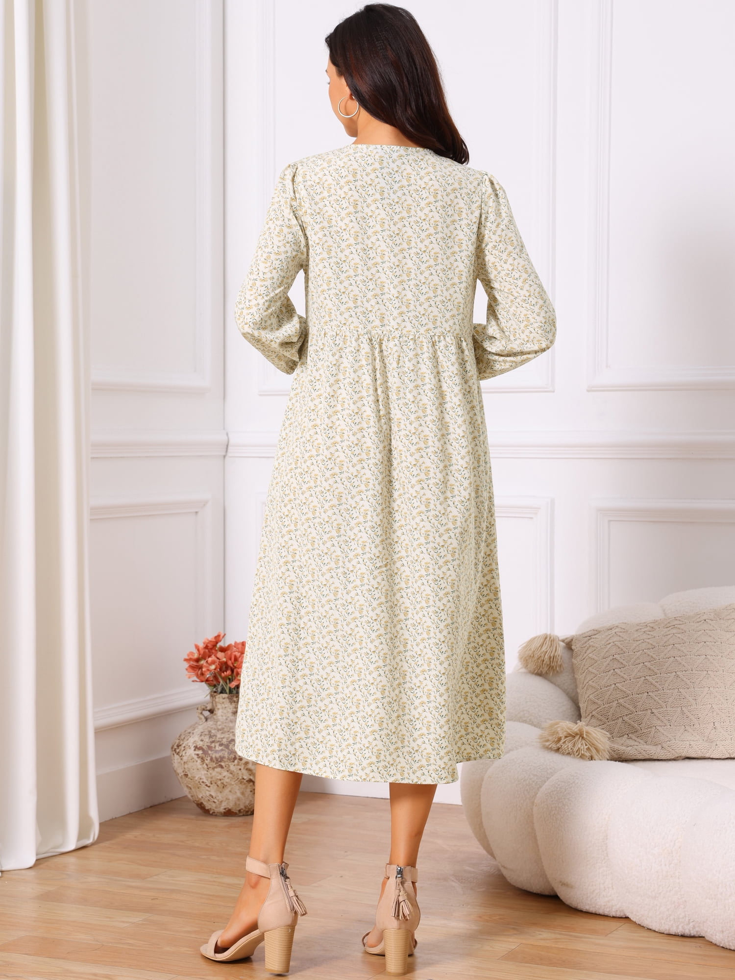 DARING DIVA Women's Fall V Neck Long Sleeve Flowy Midi Dress XL Apricot