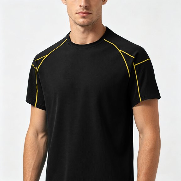 COSFO Black Men T Shirts Summer Short Sleeve Workout Shirts Pullover Quick Dry Crew Neck Loose Fit Lightweight Tops