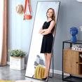 thumbnail image 3 of Solid Wood Frame Rectangular Full-length Mirror. Ultra White High-definition Tempered Glass, Adjustable Angle U-shaped Bracket, Floor To Wall Dual-use, Suitable For Living Rooms, Bedrooms.23*65'', 3 of 20