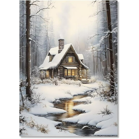 Christmas Landscape Winter Poster Farmhouse Elk Pine Cones Snowman Nature Canvas Painting Print Wall Pictures Living Room Decor (8 x12inch=(20 x30 cm),Unframed)