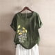 thumbnail image 2 of Camiseta Casual de Manga Corta con Botón de Cuello Redondo de las Mujeres, Tops Cortos para las Mujeres, 2 of 3