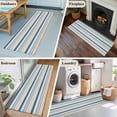 thumbnail image 5 of 2'x6' Rug Runners for Hallways Kitchen, Khaki Blue Striped Non Slip Entryway Beside Floor Carpet Runner, Farmhouse Stripes Modern Abstract Art Laundry Room Bedroom Throw Rugs Mat for Family Pet, 5 of 8