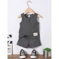 thumbnail image 2 of 18 Months Baby Boys Clothes 24 Months Boys 2PCS Summer Outfits Set Solid Color Round Neck Toddler Boys Sleeveless Top Shorts Set Gray, 2 of 7