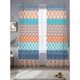 thumbnail image 4 of Geometric Bohemia Sheer Curtains 84 inches Long 2 Panels Set Stripes Orange Turquoise and Blue Tiers Sheers Rod Pocket Small Window Short Curtains for Kitchen Cafe, Each 52" W x 84" L, 4 of 7