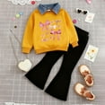 thumbnail image 2 of Caqnni Girl Relaxed Fit Two-Piece Set Featuring a Classic Polo Lightweight Pullover Sweatshirt and Trendy Flare Pants for Spring and Fall(Light Yellow,3-4 Years), 2 of 8