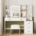 thumbnail image 1 of VEANERWOOD Large Vanity Set with Lights and Sliding Mirror Makeup Vanity Table with 5 Drawers Storage and Charging Station, White, 1 of 11