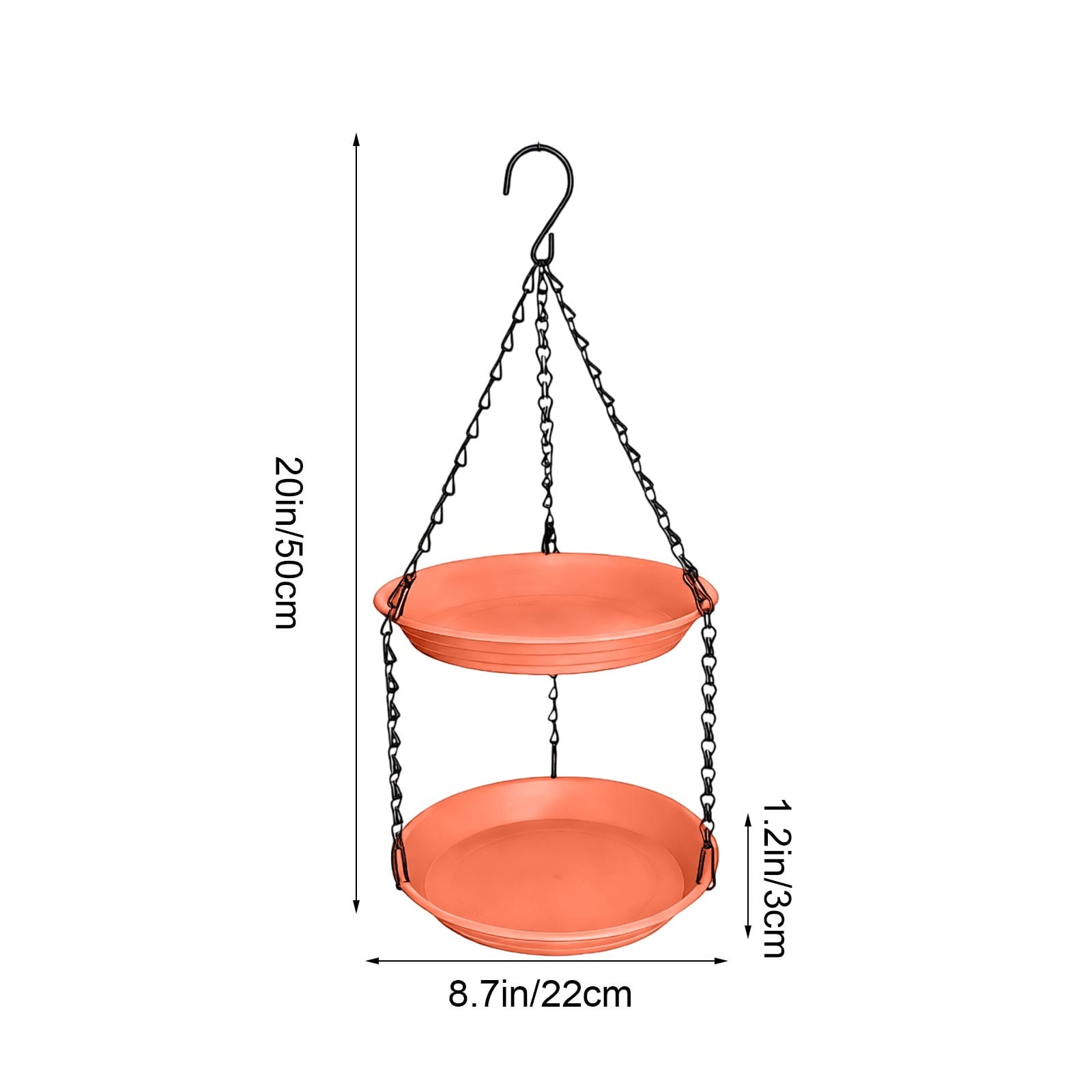 Double Layer Hanging Bird Feeder Outdoor 2-in-1 Water and Seed Tray, Orange Oriole Plastic Rustproof with Chain Shallow Dish for Wild Bird Garden
