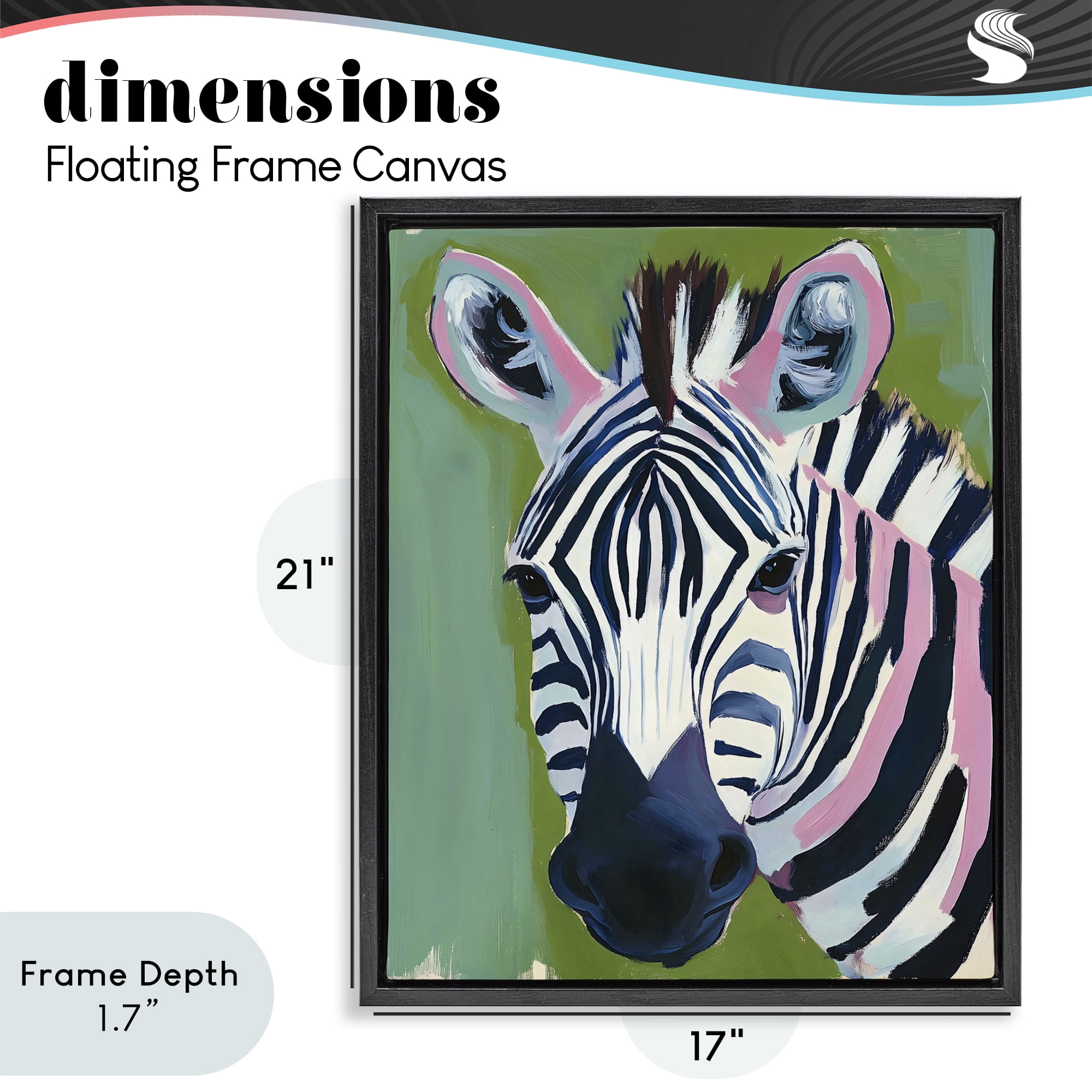 Stupell Industries Funky Zebra over Green Black Framed Floater Canvas Wall Art, design by The Prints Vibe