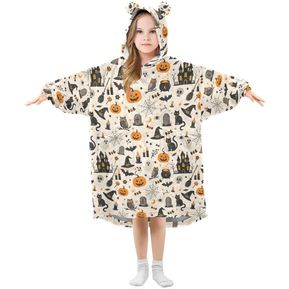 Wearable Blanket Hoodie Oversized Blanket Hoodie for Boys Girls Teens 3-14YR Halloween Seamless Cute