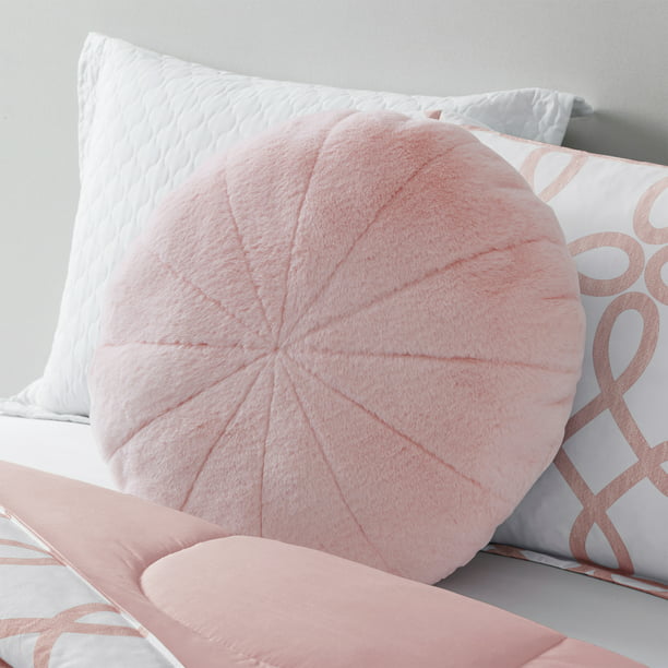 Mainstays Plushy Faux Fur Round, Light Pink Round Velvet Pillow Cover