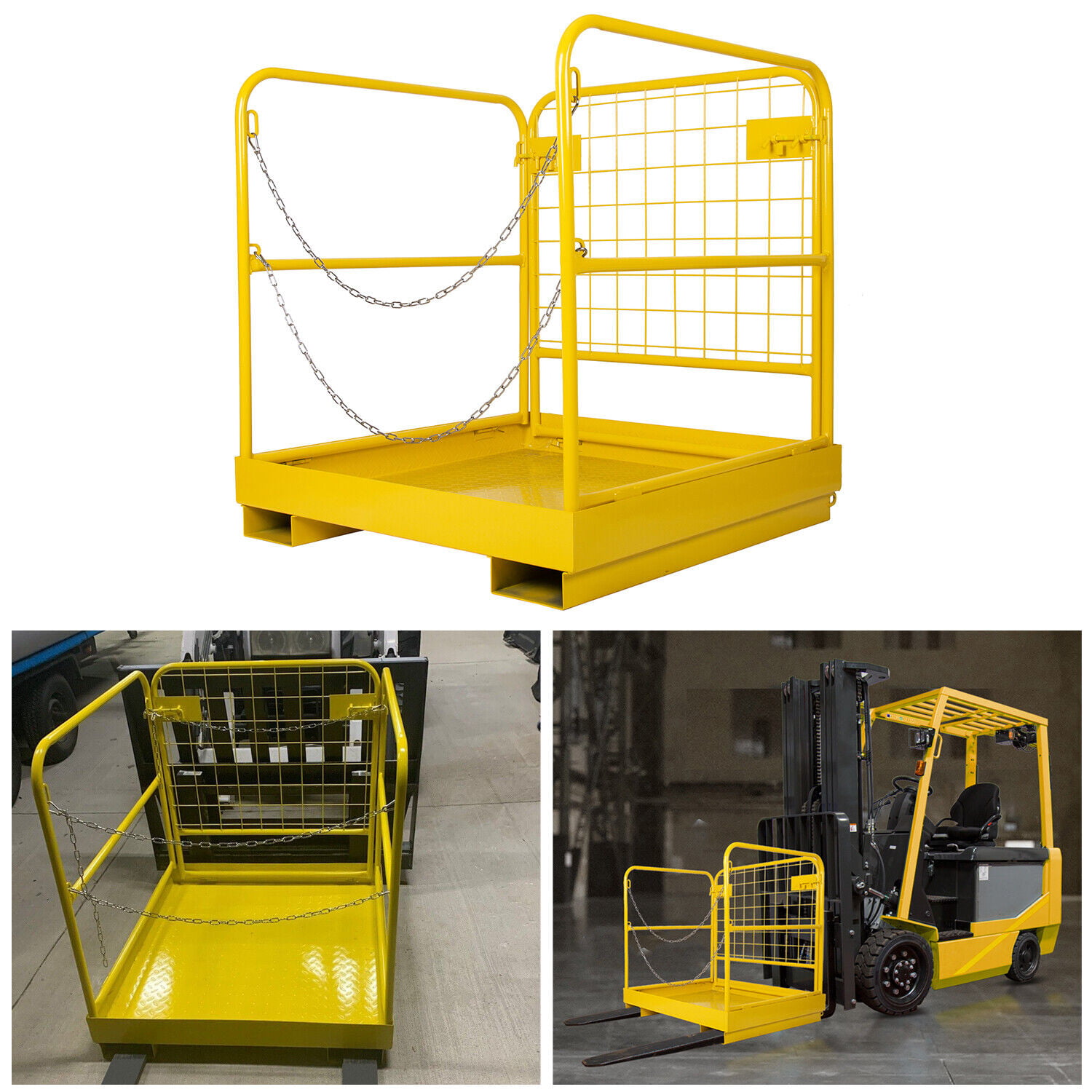 Kojem Attached Pallet Forklift Safety Cage 36 x 36  Lifting Loader Tractor Work Platform Collapsible Lift Basket Aerial Rails 1102 LBS Folding Storage