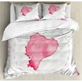 thumbnail image 1 of Ecuador Duvet Cover Set King Size, Watercolor Artistic Map with Airplane Round Line Mark, Decorative 3 Piece Bedding Set with 2 Pillow Shams, Dark Pink Pastel Pink Pink and Pearl, by Ambesonne, 1 of 3
