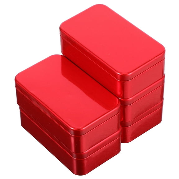 WORGEOUS 5Pcs Decorative Storage Box Tinplate Candy Cookie Box Square Candy Storage Containers with Lids for Chocolate Candy Tea Coffee Cosmetics Jewelry Red