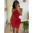 thumbnail image 3 of Red 3D Floral Bodycon Mini Dress With Strapless Fit And Flower, 3 of 6