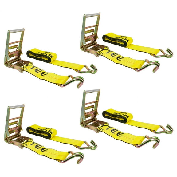 Ratchet Tie-Down Straps with Wire Hook, 4" x 30' Yellow Ratchet Strap | 16,200 Lbs Breaking Strength | Heavy Duty TieDown Ratchet Straps for flatbed, Truck, Trailers Pickup (4 Pack)